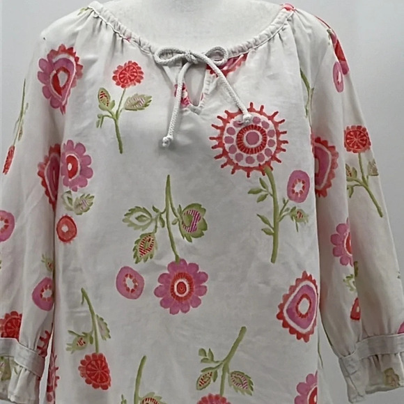 Orchadia Casuals Linen/Cotton Flower Print Blouse - Size Medium - Picture 2 of 6